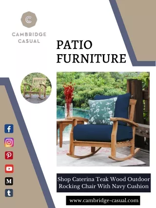 Shop Caterina Teak Wood Outdoor Rocking Chair With Navy Cushion