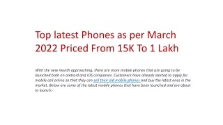 Top  latest Phones as per March 2022  Priced From 15K To 1 Lakh