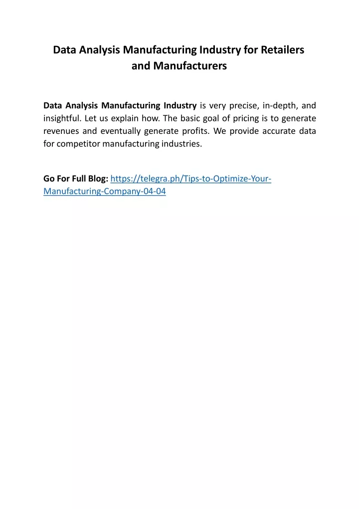 data analysis manufacturing industry