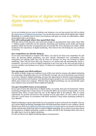 The Importance Of Digital Marketing. Why Digital Marketing is important?- Debox