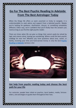 Go For The Best Psychic Reading In Adelaide  From The Best Astrologer Today