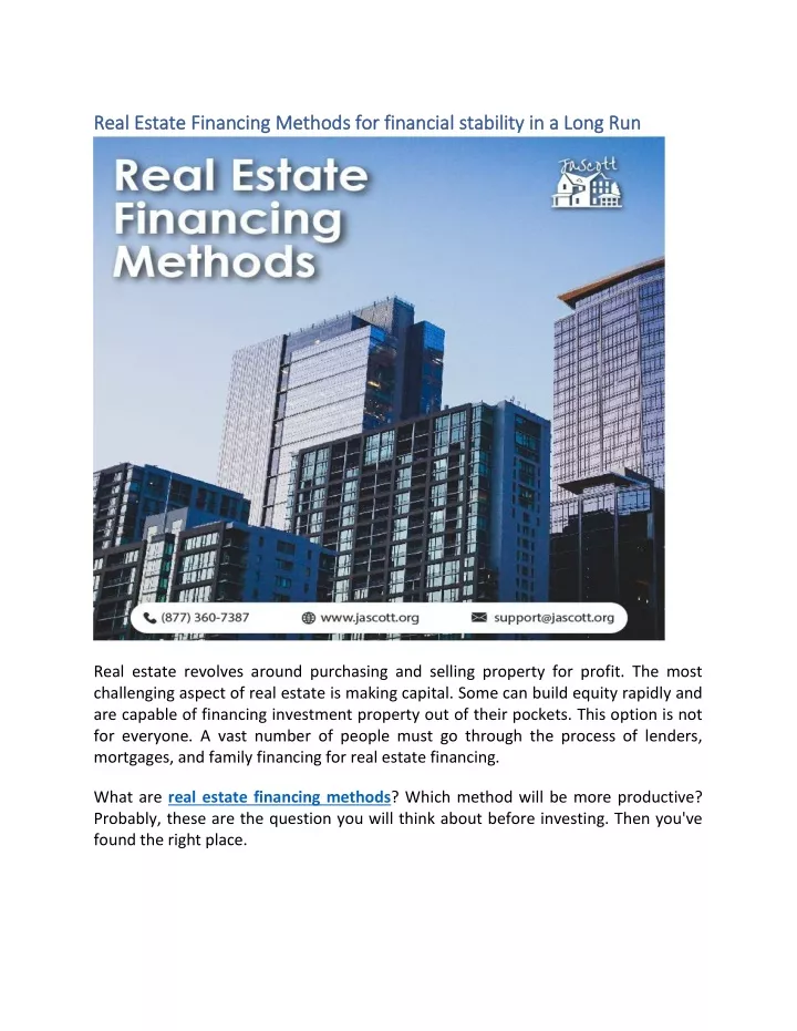 real estate financing methods for financial