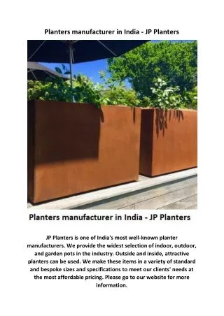 Planters manufacturer in India - JP Planter