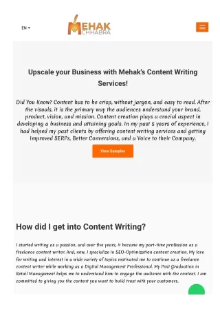 Need Content Writing Services? Hire Mehak to boost your brand.