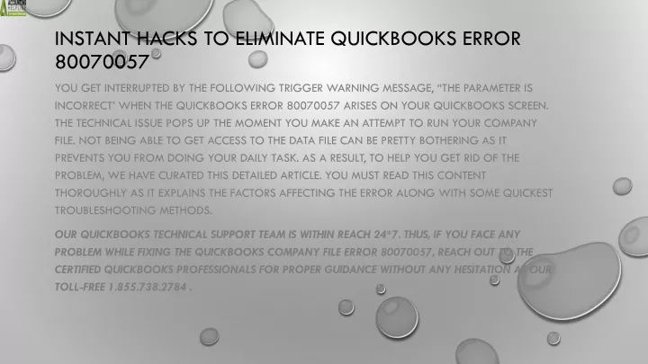 instant hacks to eliminate quickbooks error 80070057