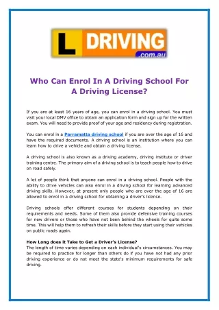 Who Can Enrol In A Driving School For A Driving License