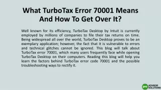 What TurboTax Error 70001 Means And How To Get Over It?