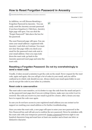 how to reset forgotten password in ancestry