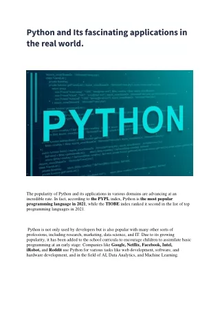Python and Its fascinating applications in the real world