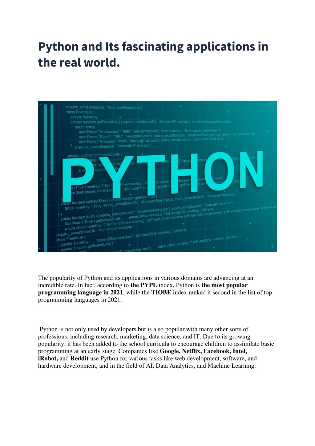 PPT - Python and Its fascinating applications in the real world ...