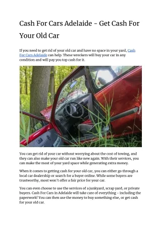 Cash For Cars Adelaide - Get Cash For Your Old Car
