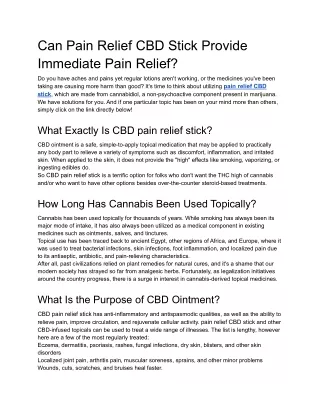 can pain relief cbd stick provide immediate pain
