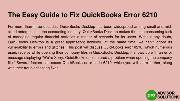 the easy guide to fix quickbooks error 6210