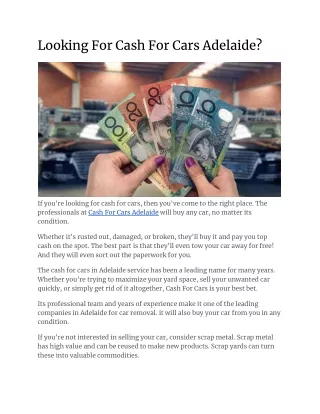 Looking For Cash For Cars Adelaide