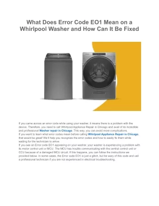 What Does Error Code EO1 Mean on a Whirlpool Washer and How Can It Be Fixed