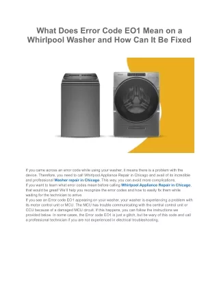 what does error code eo1 mean on a whirlpool