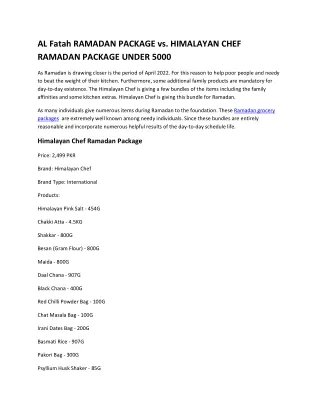 Ramadan Package Alfatah and Himalayan under 5000