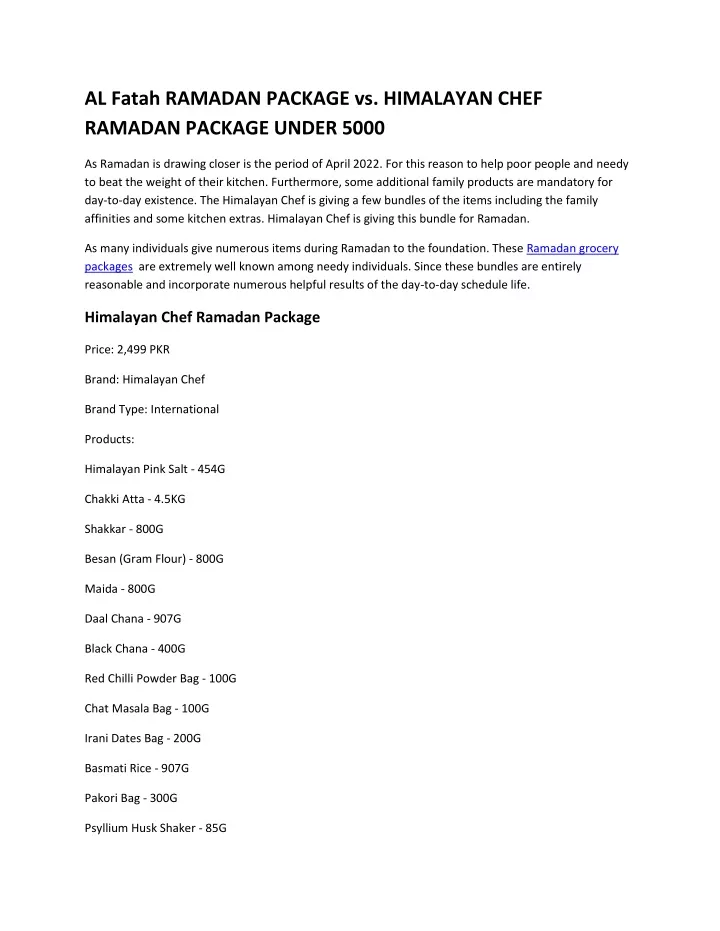 al fatah ramadan package vs himalayan chef