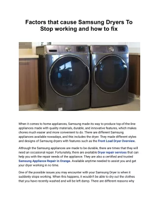 Factors that cause Samsung Dryers To Stop working and how to fix