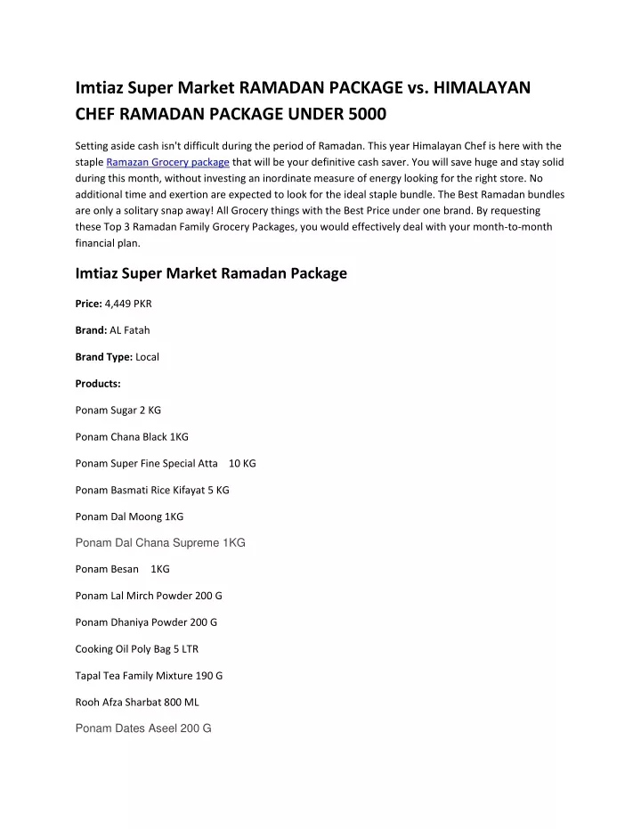 imtiaz super market ramadan package vs himalayan