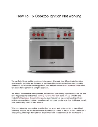 How To Fix Cooktop Ignition Not working