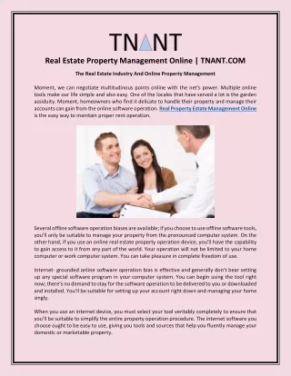 Real Estate Property Management Online | TNANT.COM