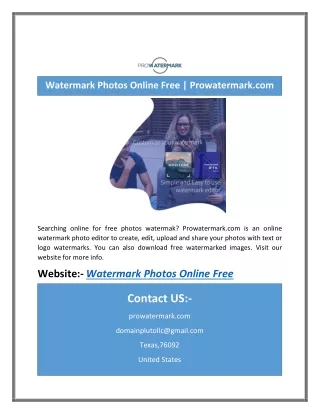 Watermark Photos Online Free | Prowatermark.com