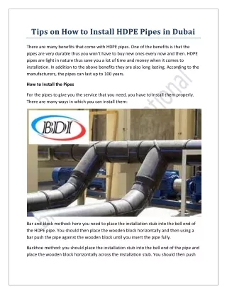 Tips On How To Install HDPE Pipes in Dubai