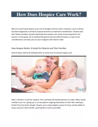 How Does Hospice Care Work?