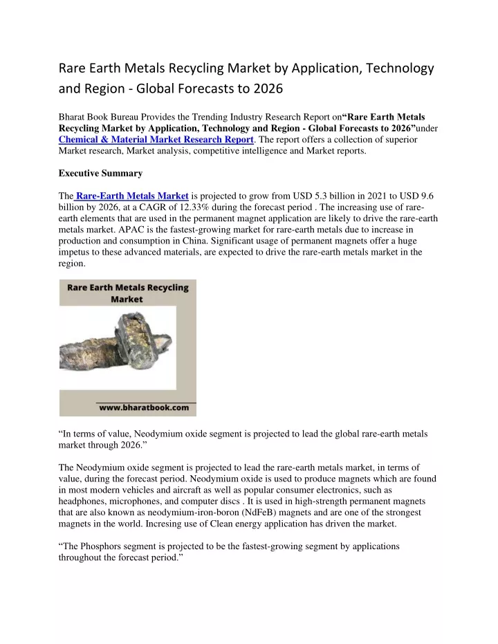 rare earth metals recycling market by application