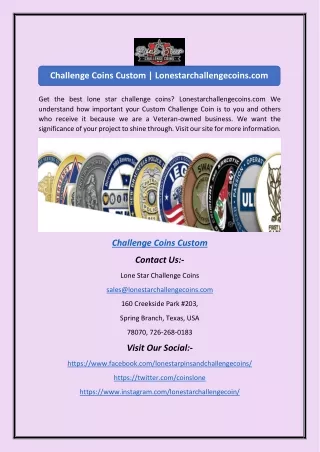 Challenge Coins Custom | Lonestarchallengecoins.com