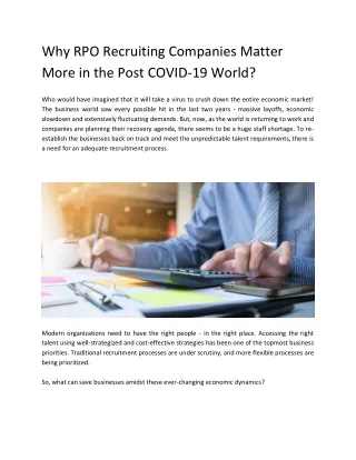 Why RPO Recruiting Companies Matter More in the Post COVID-19 World