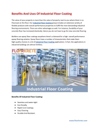 Benefits And Uses Of Industrial Floor Coating