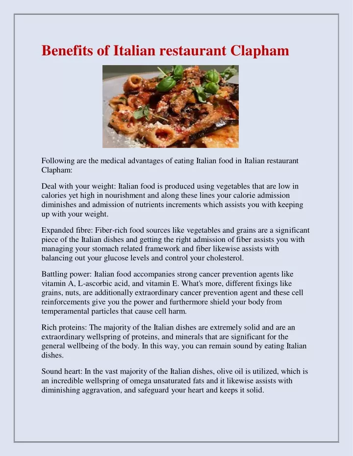 benefits of italian restaurant clapham