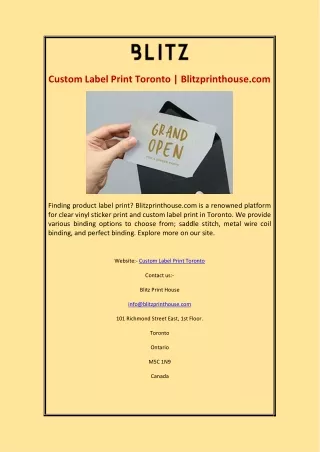 Custom Label Print Toronto | Blitzprinthouse.com
