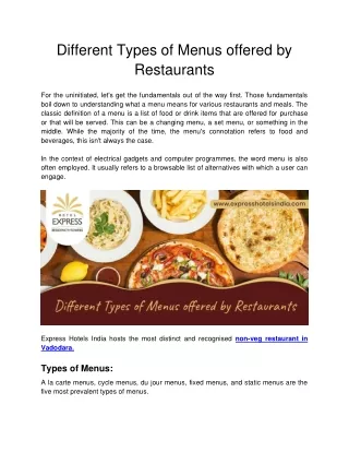 Express Hotel - Different Types of Menus offered by Restaurants