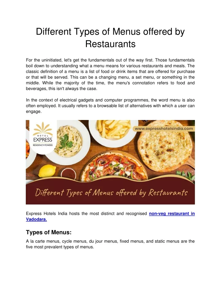 different types of menus offered by restaurants