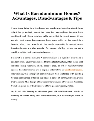 what is barndominium homes advantages
