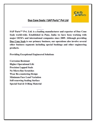 Duo Cone Seals | SAP Parts™ Pvt Ltd