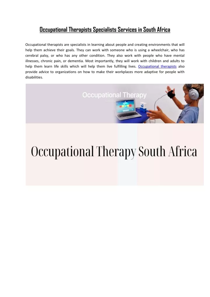 occupational therapists specialists services