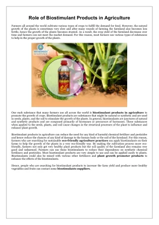 Role of Biostimulant Products in Agriculture