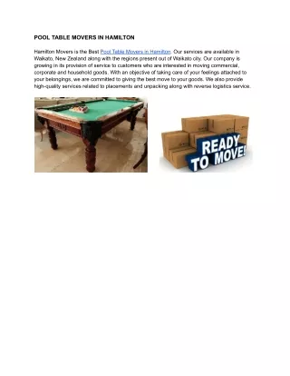 POOL TABLE MOVERS IN HAMILTON