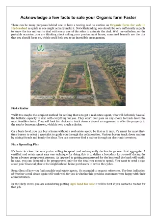 Acknowledge a few facts to sale your Organic farm Faster