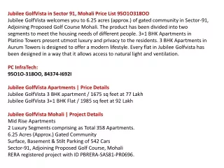 Jubilee GolfVista Mohali, 3bhk flats in Mohali 95O1O318OO