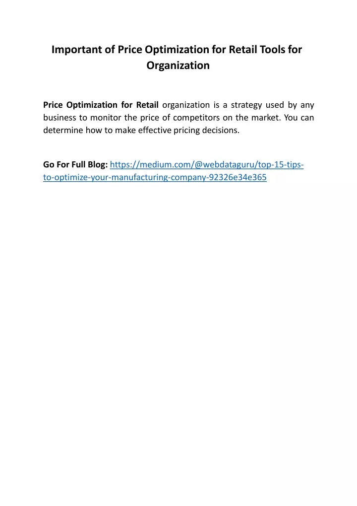 important of price optimization for retail tools