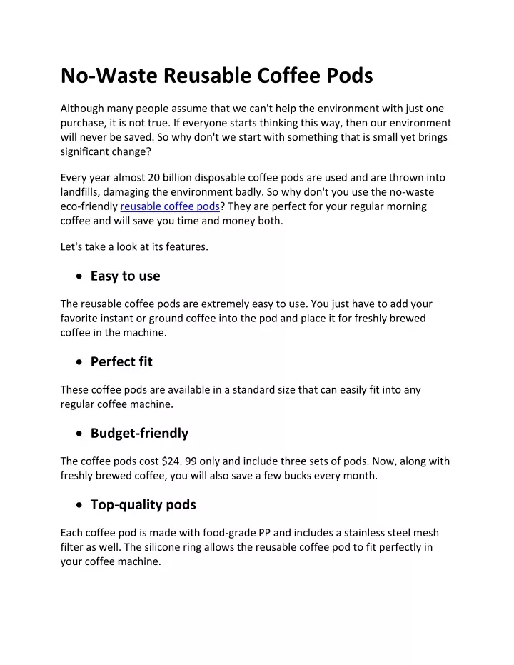 no waste reusable coffee pods