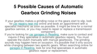 5 possible causes of automatic gearbox grinding noises