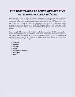 THE BEST PLACES TO SPEND QUALITY TIME WITH YOUR PARTNER IN INDIA