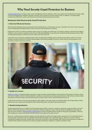 Why Need Security Guard Protection for Business