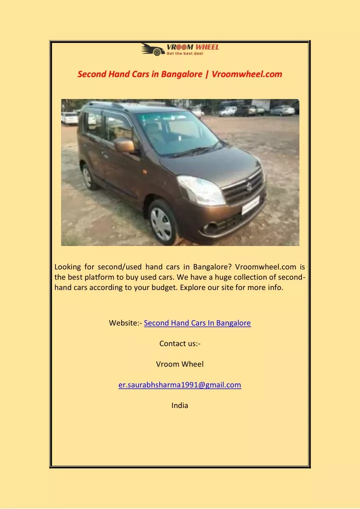 second hand cars in bangalore vroomwheel com